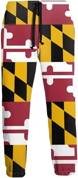 Флаг на щата Мериленд Мъжки Спортни Панталони за Джогинг Панталони с Завязками Панталони с Джобове за Бягане, Тренировка Партита