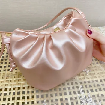 Чанта През рамо За Жени 2020, Модни Однотонная Елегантна чанта С Гънки, Дамски официални Чанти и Портмонета, Дамски Чанти-месинджър На рамото
