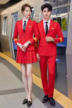 Червена високоскоростната жп форма капитан-стюардеси, мъжки и дамски един и същ формуляр за изпълнения на ударната група, служба за сигурност на хотела KTV s