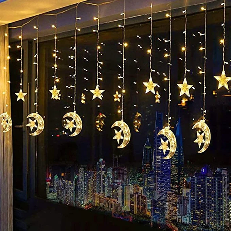 12-те Звезди на Лунна Светлина Ред 2,5 М Открит Водоустойчив Спалня Домашно Парти Сватбена Украса в Атмосфера на Завесата Светлина ЕС Щепсел