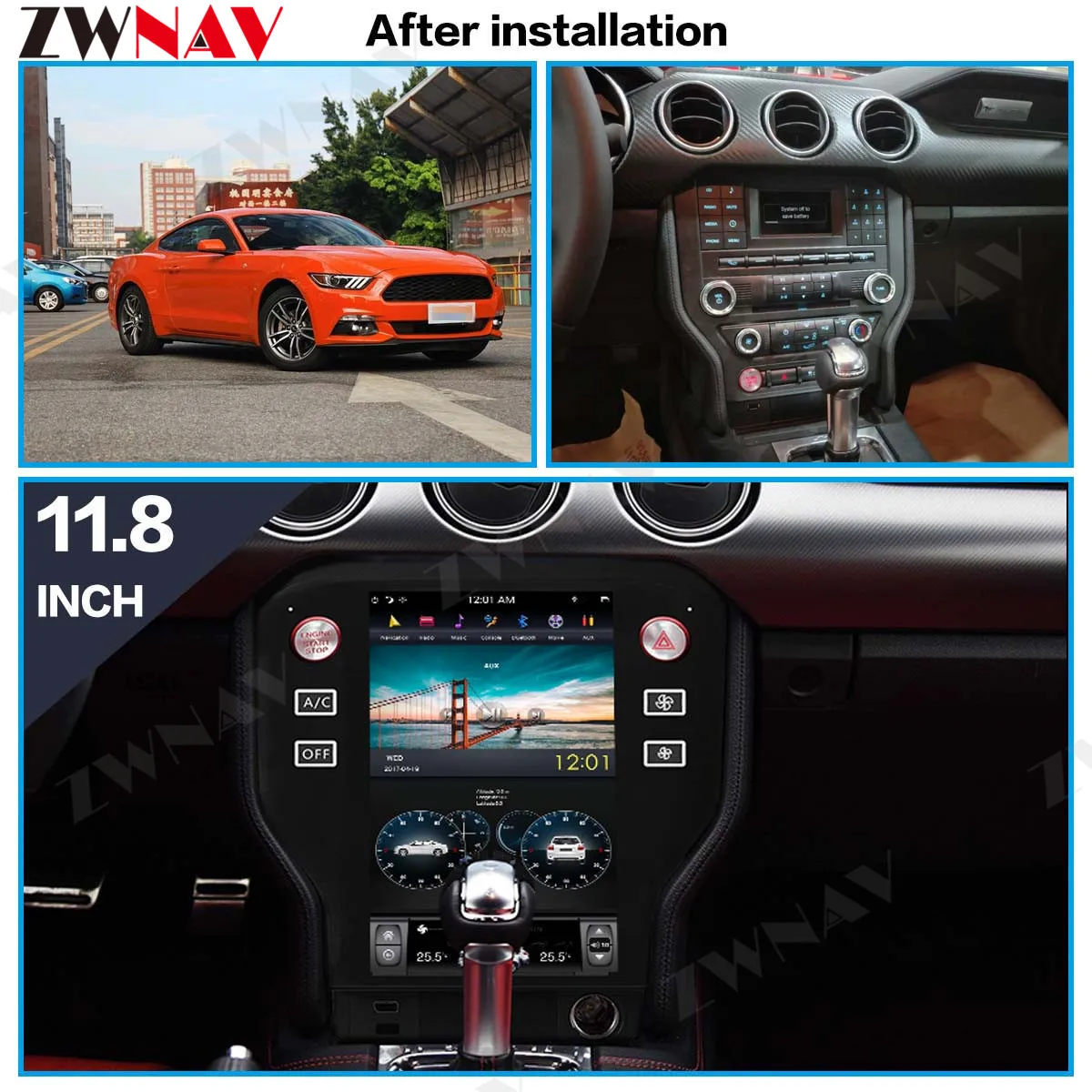 Android11 Tesla стил Автомобилен GPS Навигация За Ford Mustang 2015 + Стерео Главното Устройство Мултимедиен Плеър Магнитола Без DVD