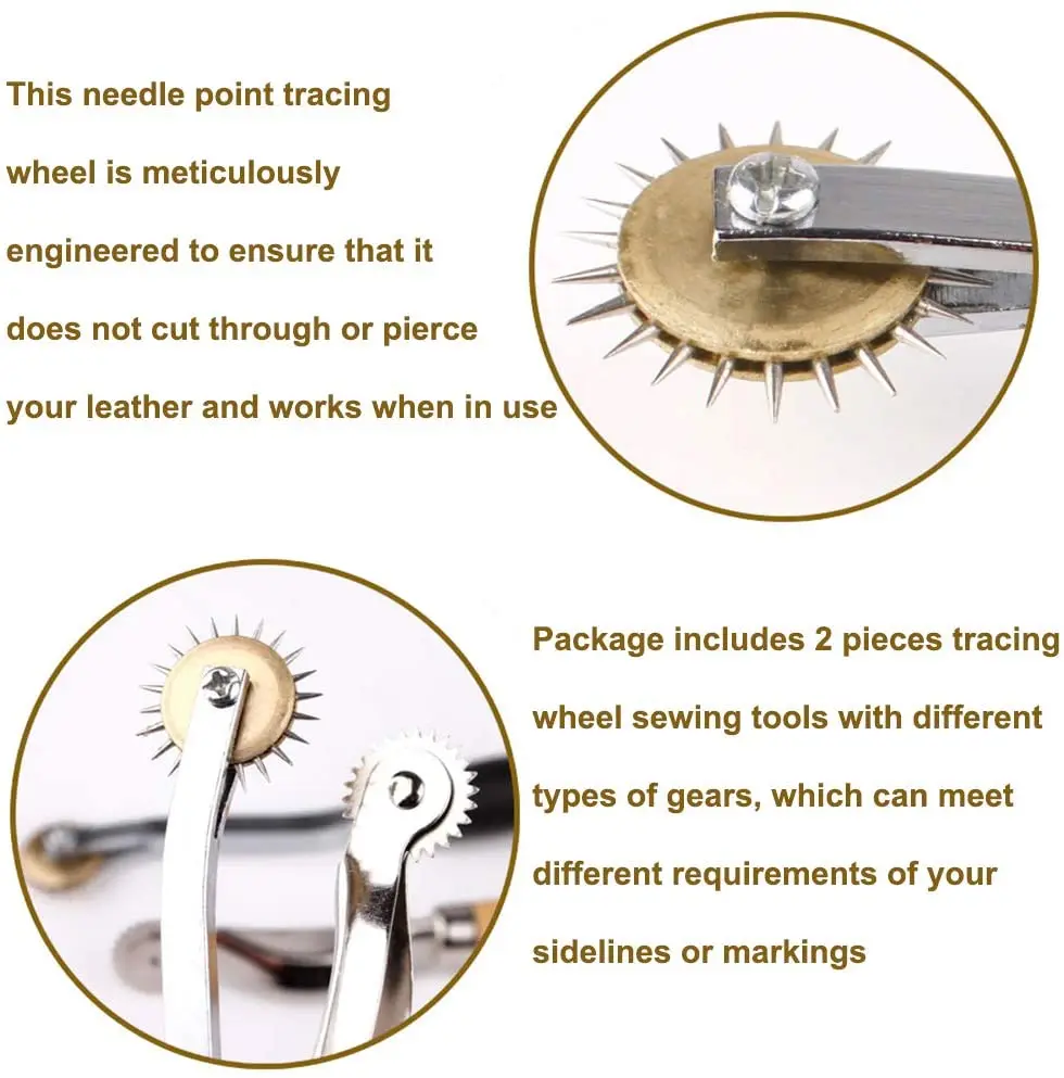 Imzay Tracing Wheel -професионални ленти за маркиране на реда, 4 мм и 2 мм кожено уплътнение за игли с дървена дръжка
