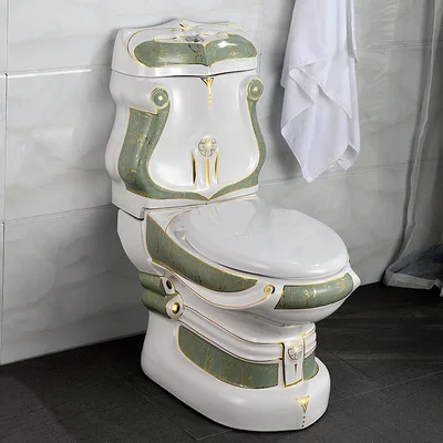 Европейски стил тоалетна релеф луксозен цвят златен зелен син тоалетна, тоалетна, тоалетна с тоалетна и тоалетна в луксозен Семеен хотел Вила