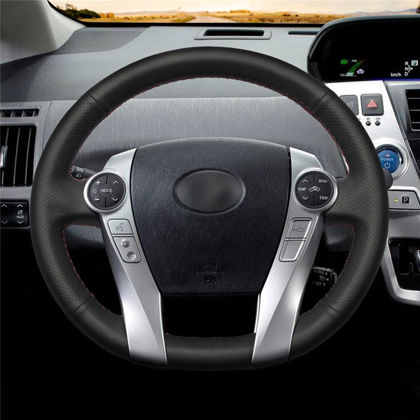 Зашити на ръка Нескользящая Здрава Черна Кожена Покриване на Кормилното Колело За Toyota Prius Aqua 2009-2015