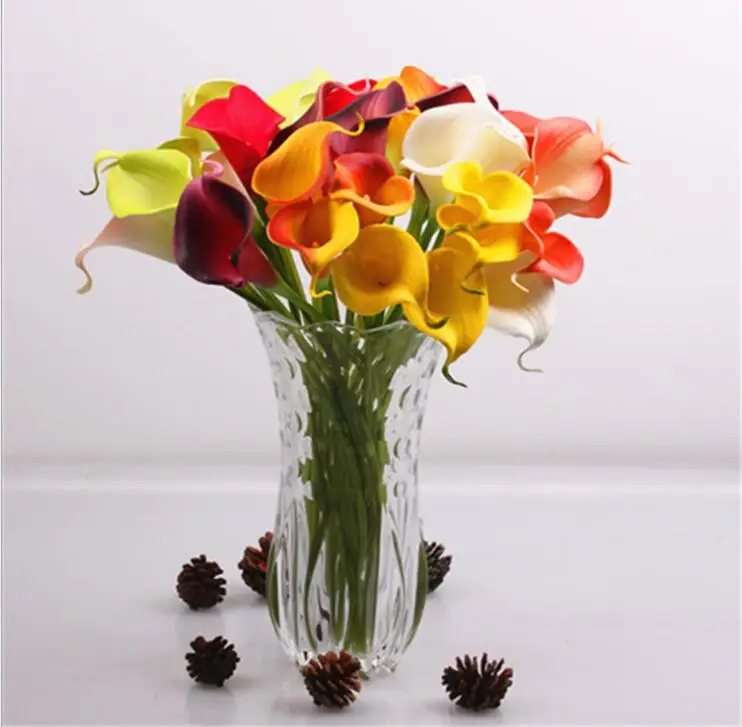 Латексова кала изкуствени цветя, Цветя на Булката 8 Цвята Изкуствена Кожа Момента на Докосване на Жълта Мини Кала За Булчински Букет Безплатна Доставка HP008