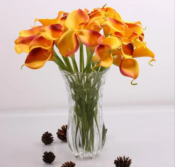 Латексова кала изкуствени цветя, Цветя на Булката 8 Цвята Изкуствена Кожа Момента на Докосване на Жълта Мини Кала За Булчински Букет Безплатна Доставка HP008