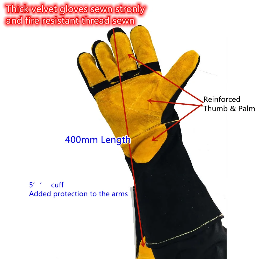 Ръкавици за заварчици От Телешка Кожа с Отрязани, Заваръчни Ръкавици с Усилване на палеца и Дланта, CE Сертифицирани